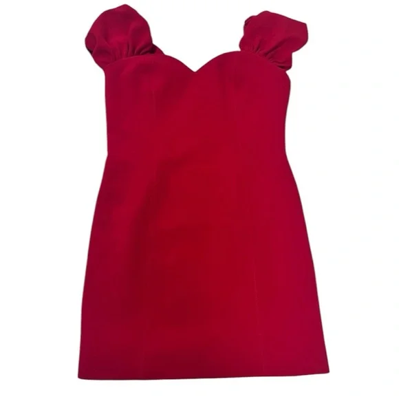 Zara Sweetheart Off the Shoulder Puff Sleeve Red Valentine’s Day Mini Dress M - Picture 3 of 14